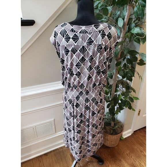 Isaac Mizrahi Sheath Dress Womens L Multi Geo Print Tie Waist Button Front Neck - Picture 4 of 13